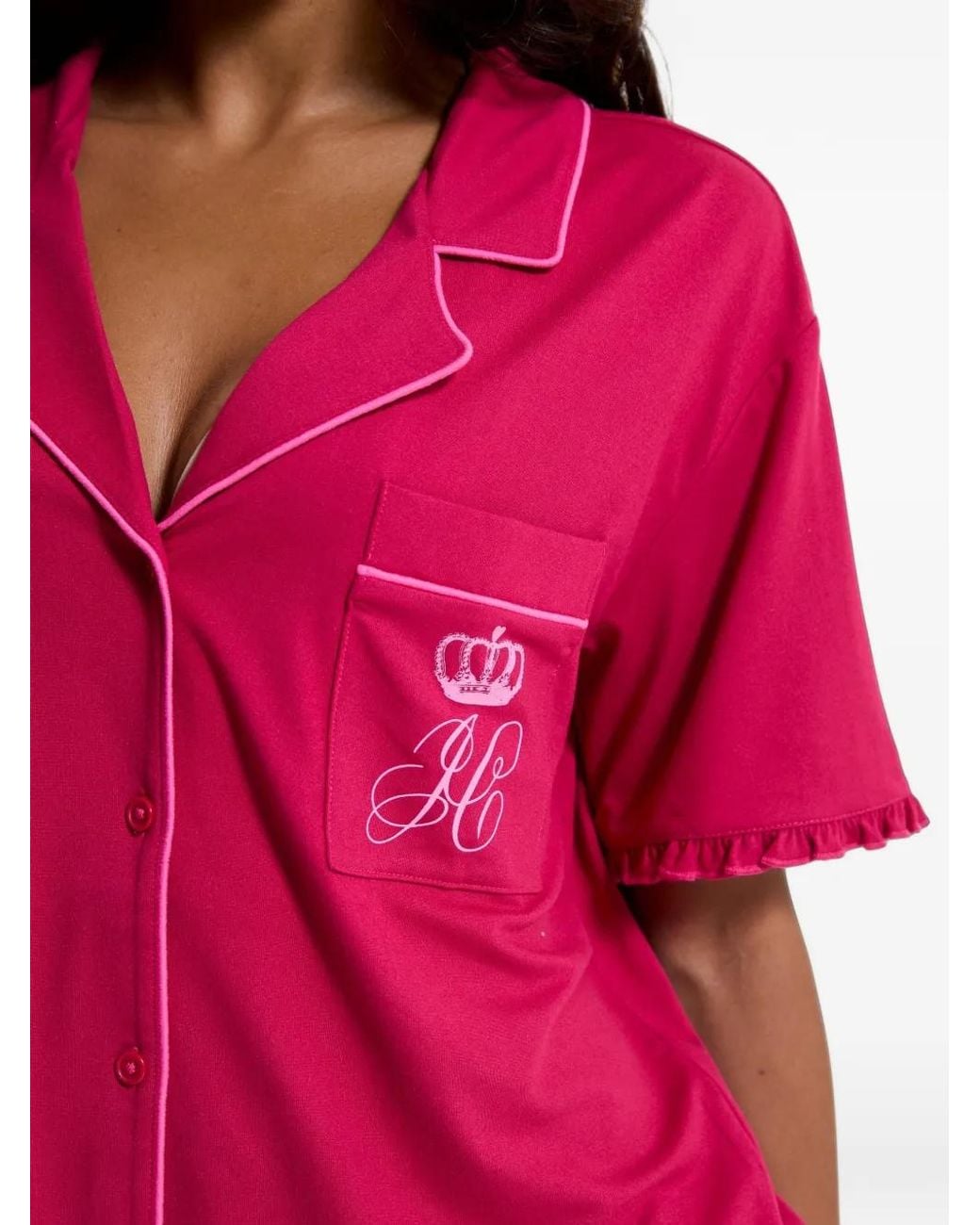 Juicy Couture Pink Logo-Print Ruffled Pajamas Set