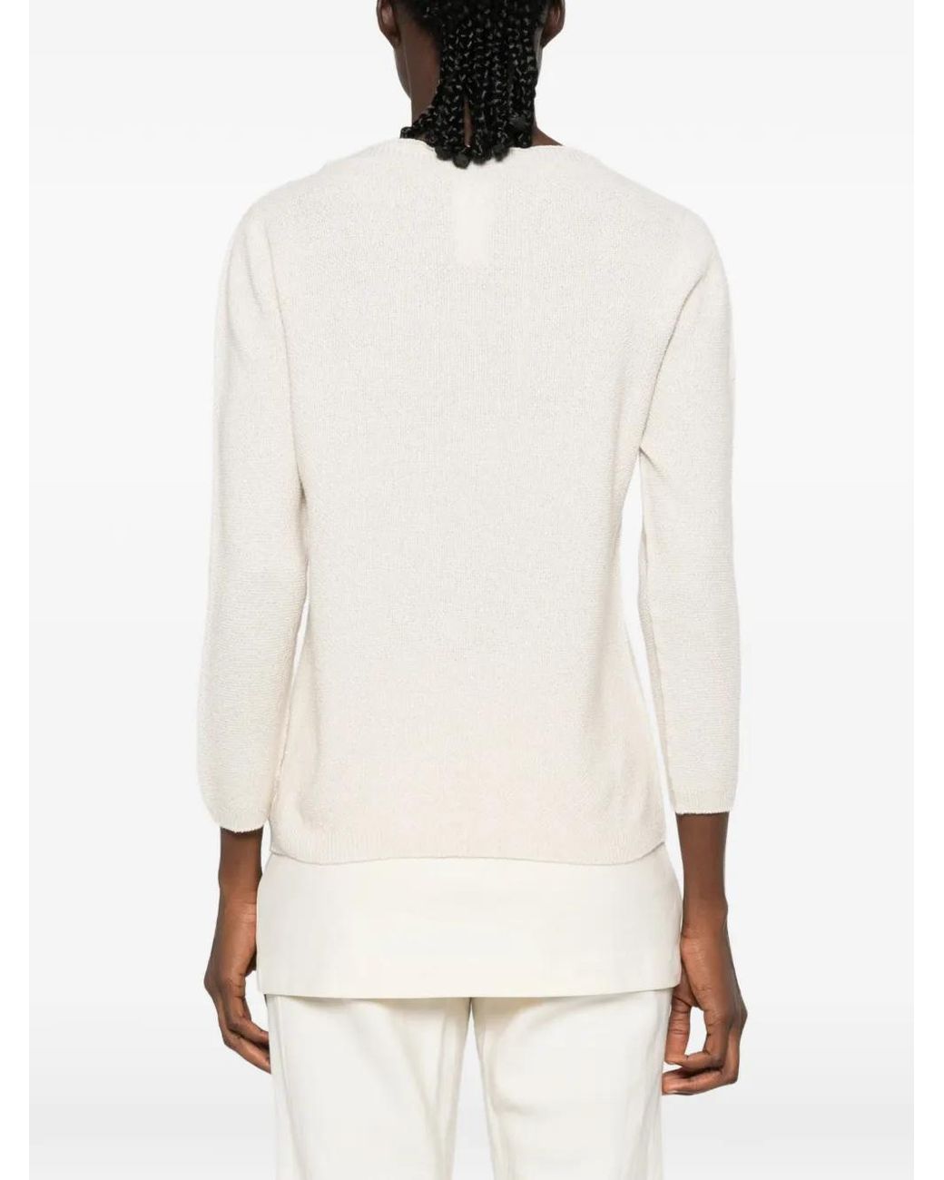 Fabiana Filippi Natural Fine-Knit Three-Quarter-Sleeve Sweater
