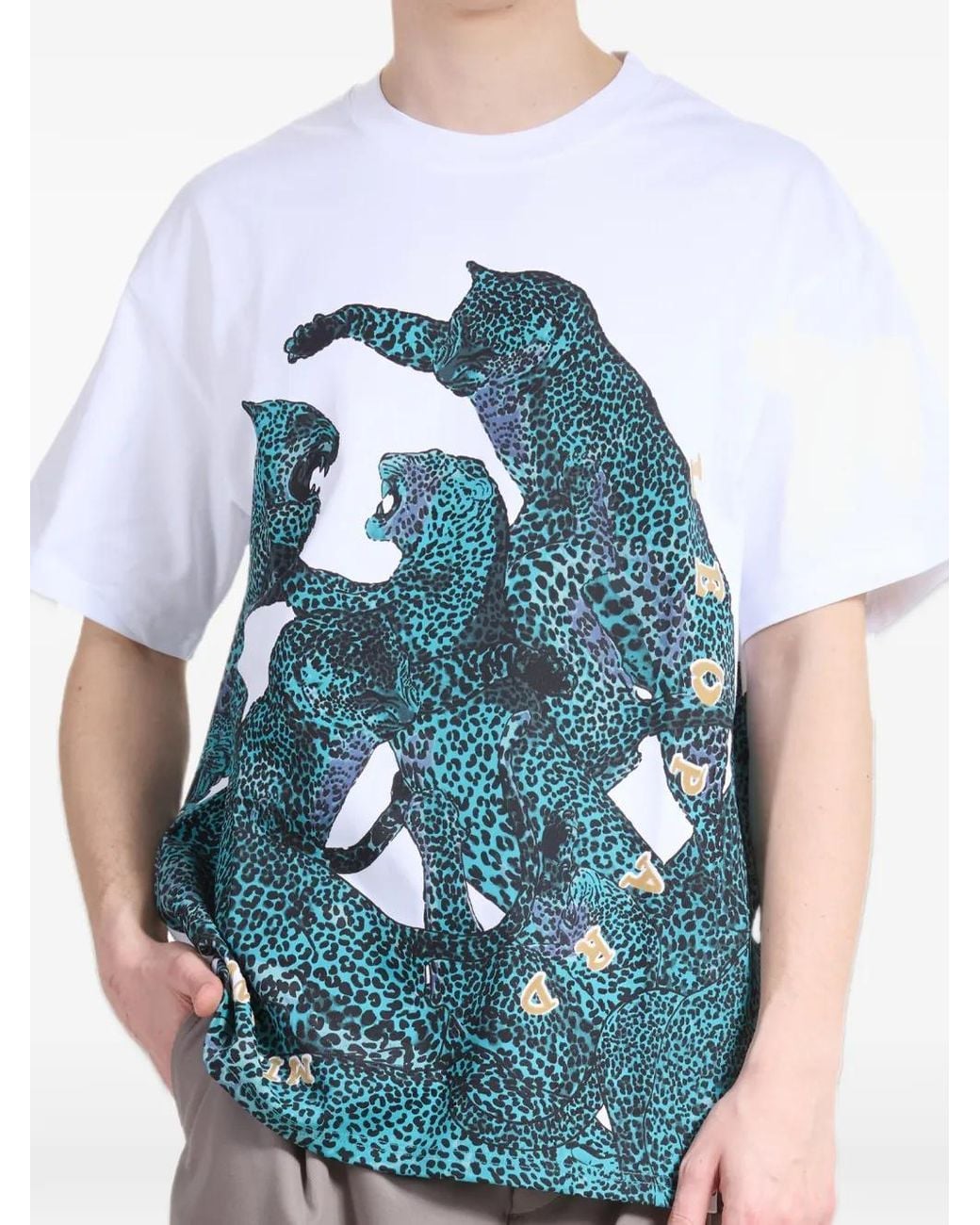 Just Cavalli Blue Leopard-Print T-Shirt for men