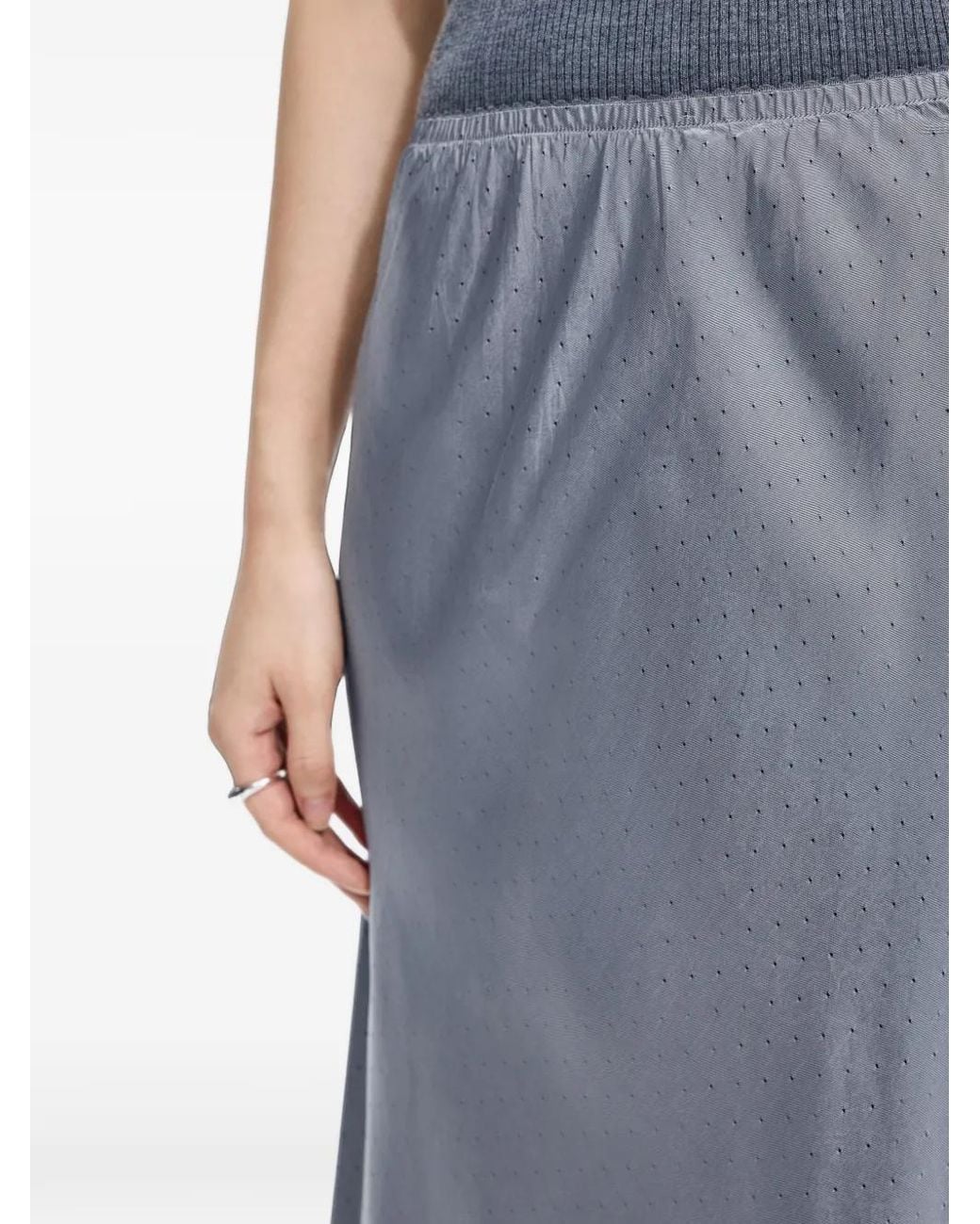 JNBY Gray Lace-Trimed Midi Skirt