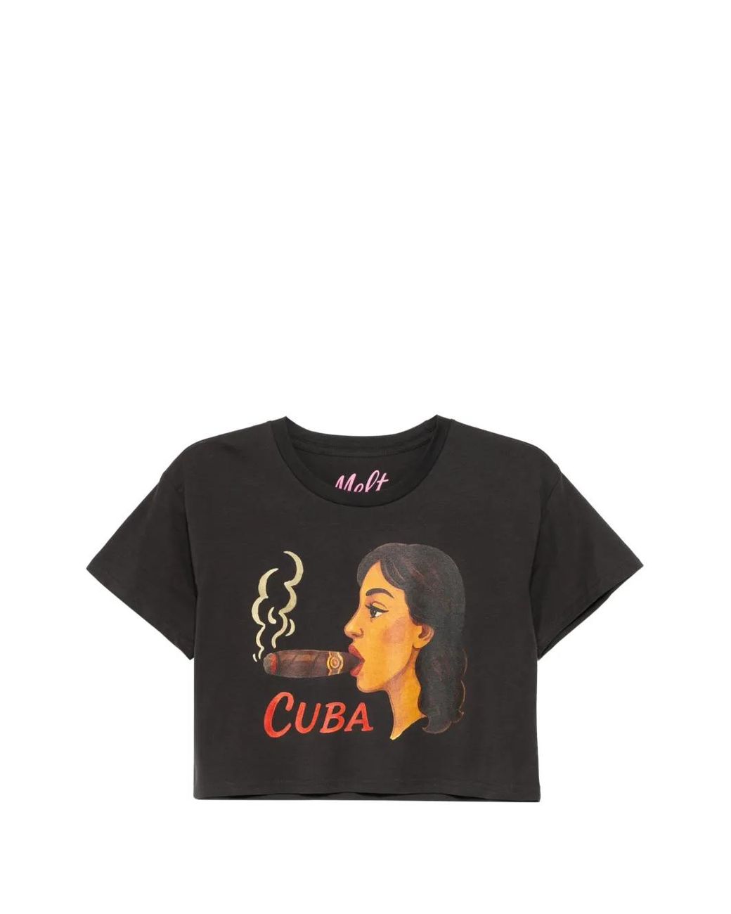 Melt Black Graphic-Print Cropped T-Shirt