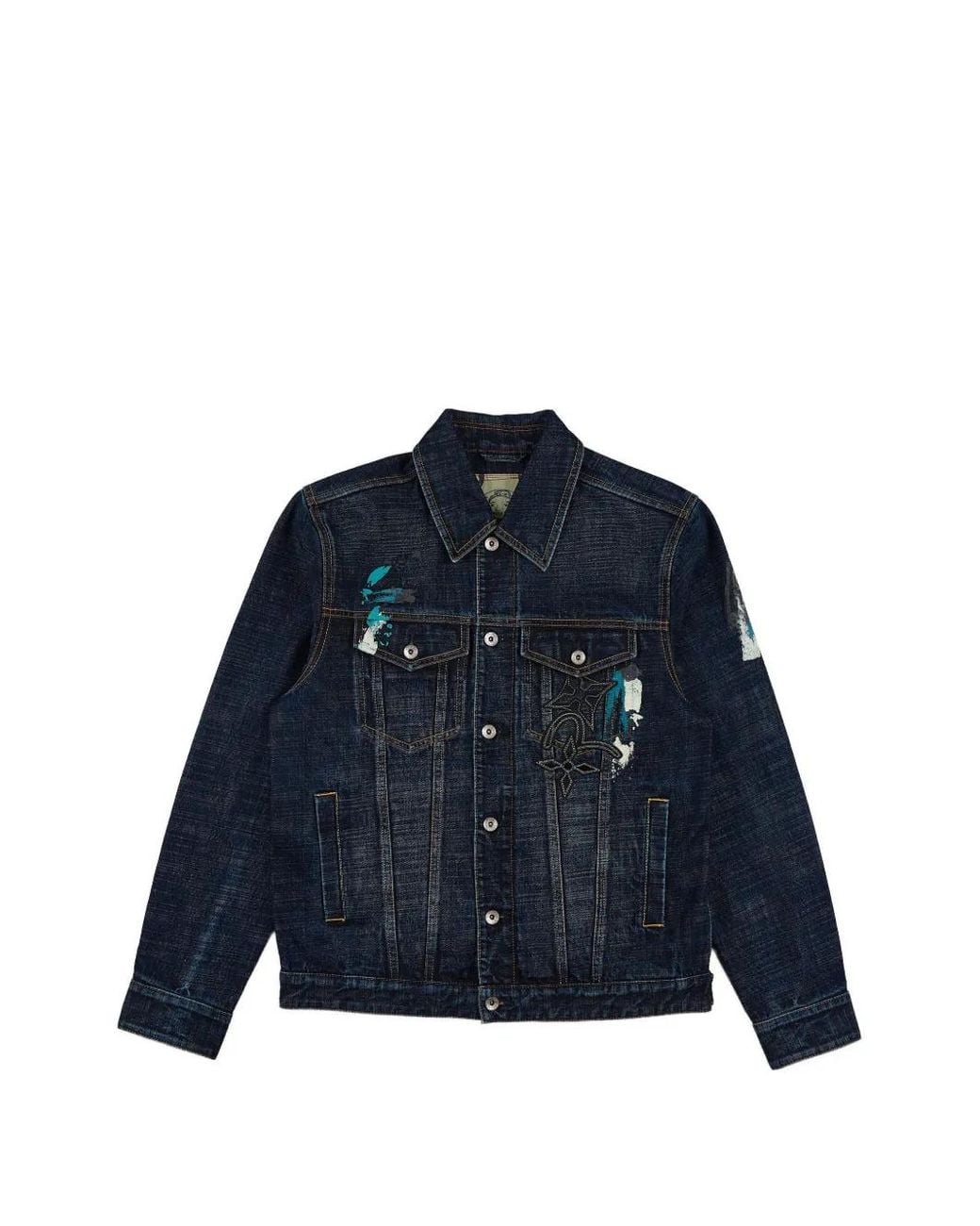 Evisu Blue Paint-Splatter Daicock Denim Jacket for men