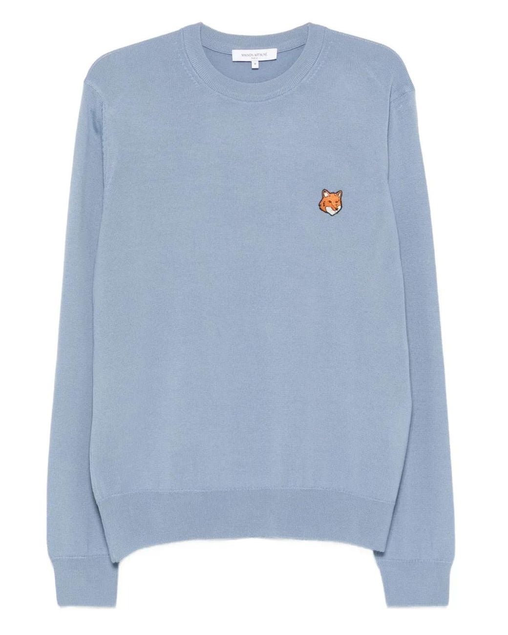 Maison Kitsuné Blue Maison Kitsuné Fox Head Wool Crewneck Jumper for men