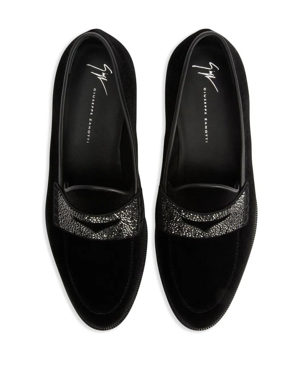 Giuseppe Zanotti Black Ermy Rhinestone-Detail Velvet Loafers for men