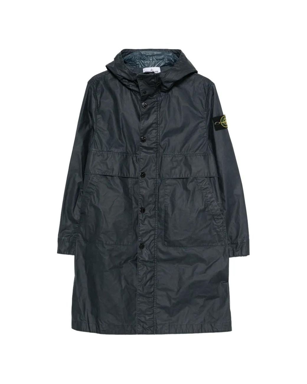 Stone Island Blue 7100002 Waxed Pigment Cotton Tela Hooded Parka for men