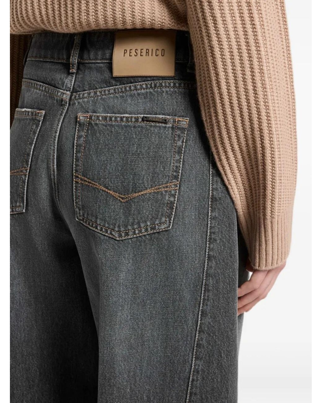 Peserico Black Faded-Effect Wide-Leg Jeans