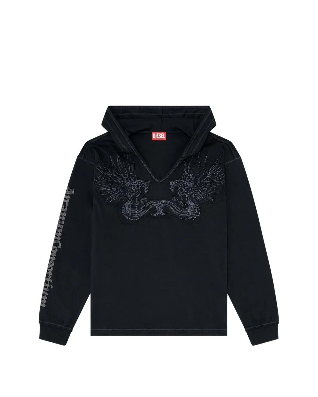 DIESEL Black Embroidered-Patch V-Neck Hoodie for men
