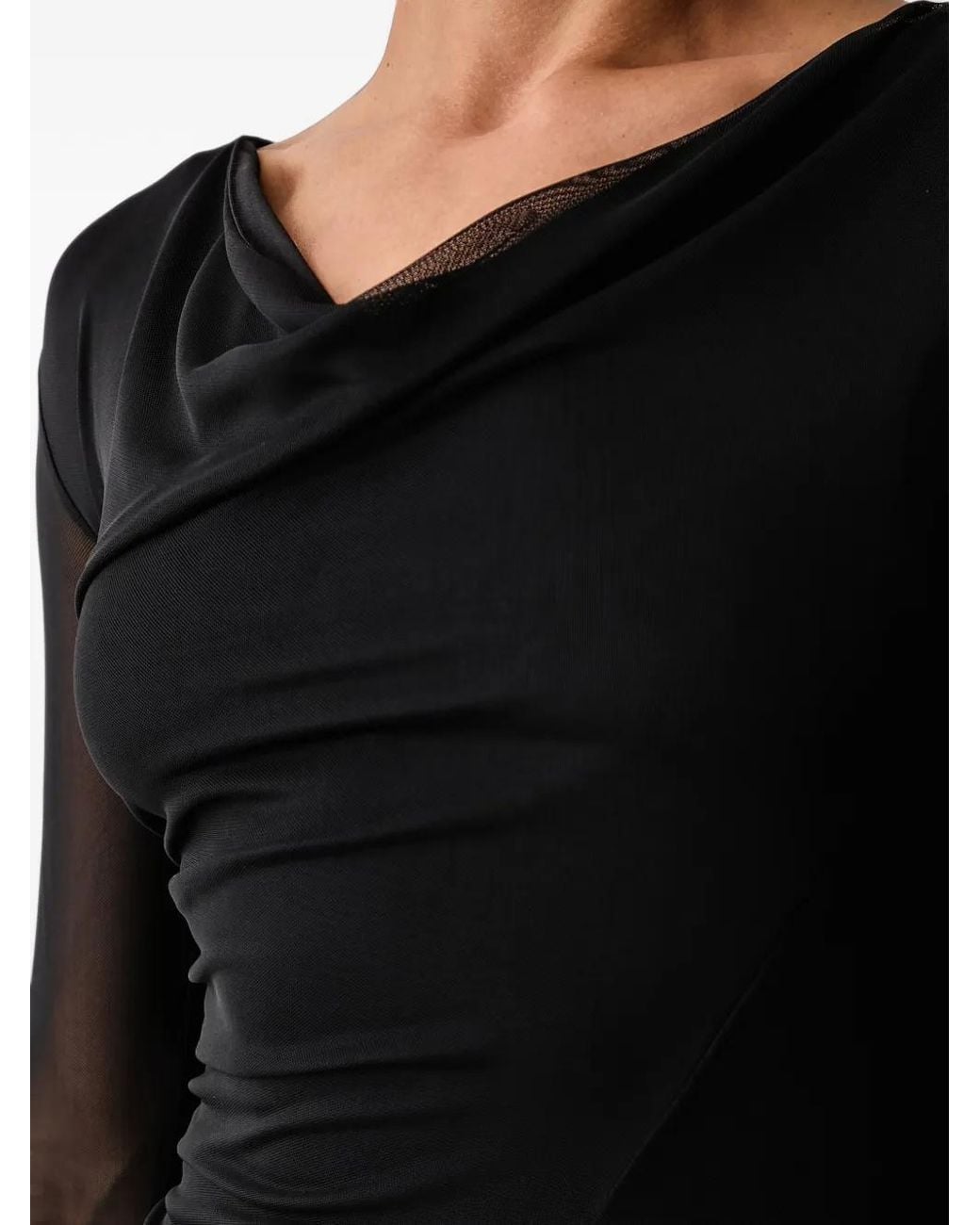 AllSaints Black Loria Asymmetric Mesh-Panelled Asymmetric Dress