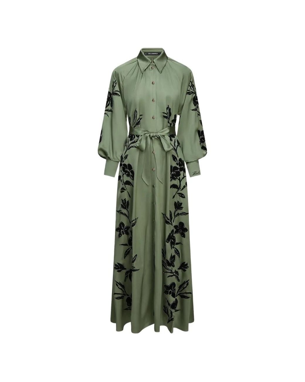 Karl Lagerfeld Green Orchid Satin Shirt Dress