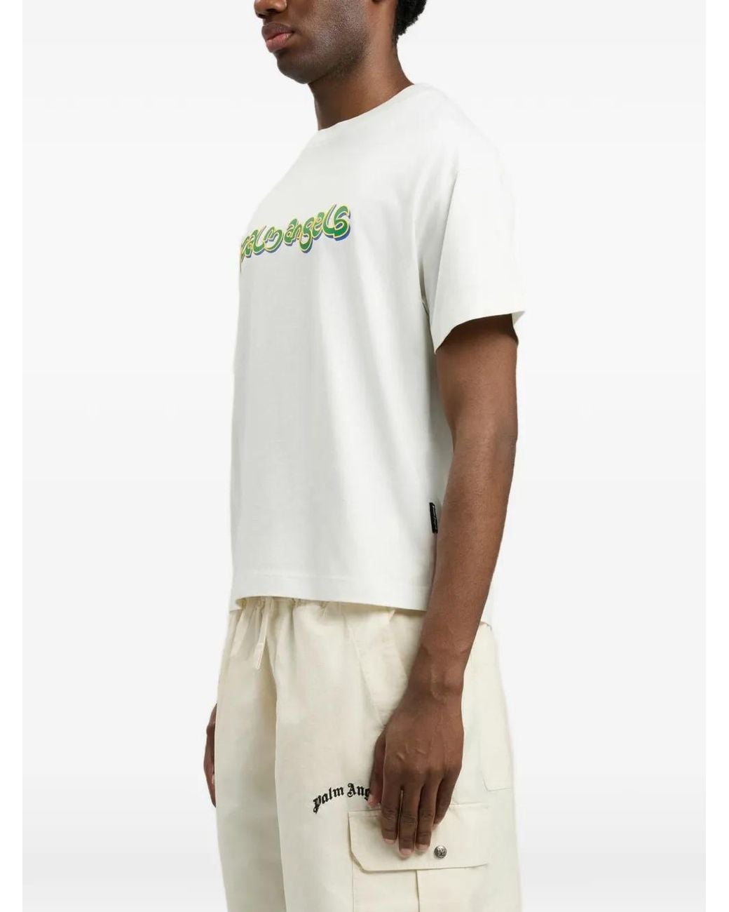Palm Angels White Logo Graphic T-Shirt for men