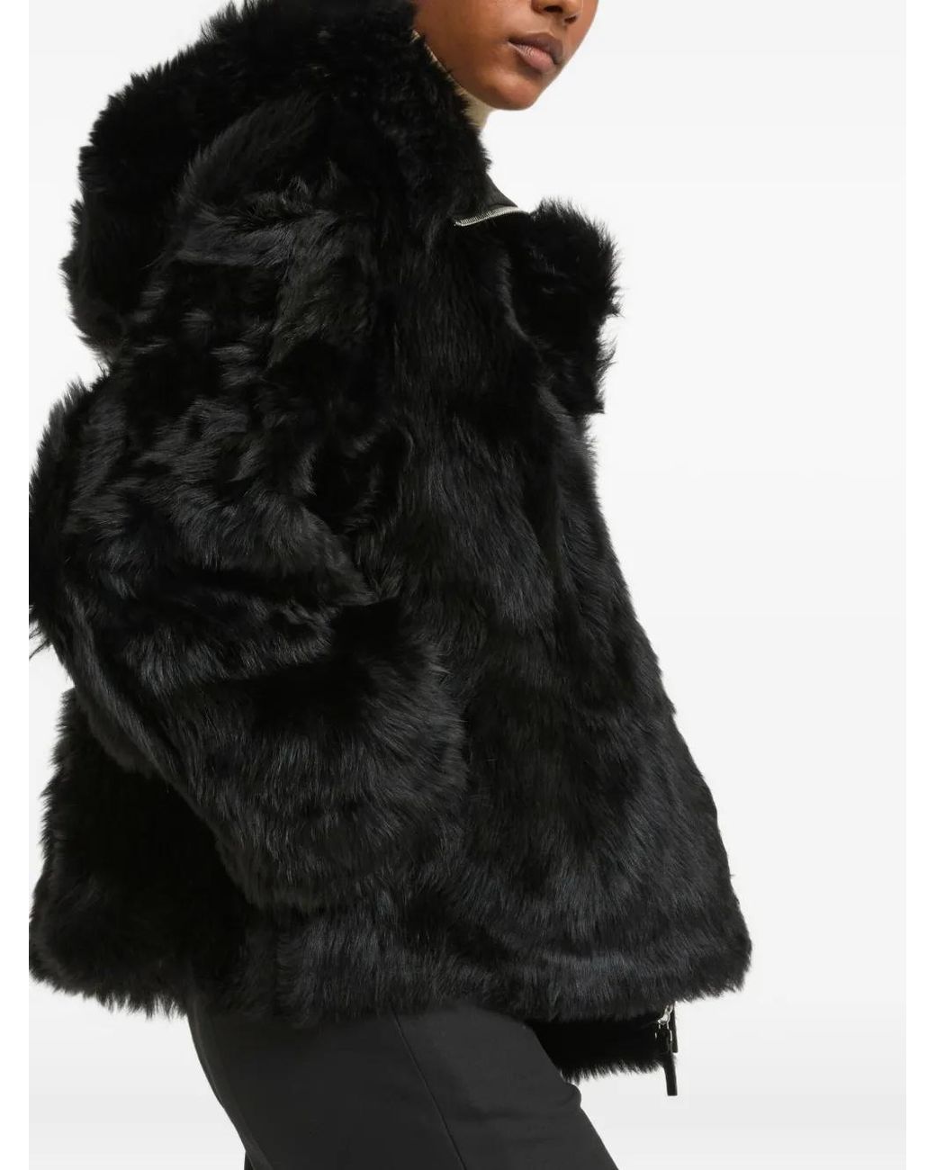 Yves Salomon Black Hooded Lambshearling Jacket