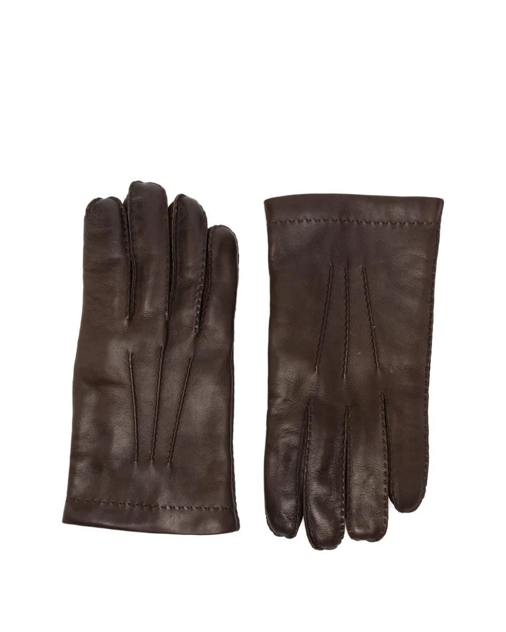 Eleventy Brown Stitched-Detail Leather Gloves for men