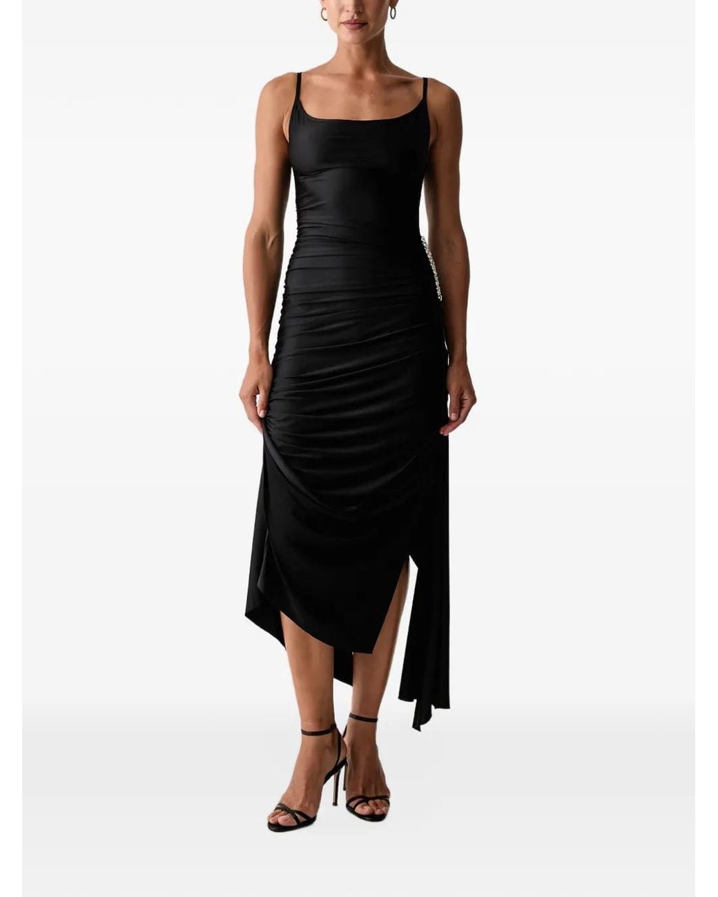 Silvian Heach Black Crystal-Embellished Gathered Midi Dress