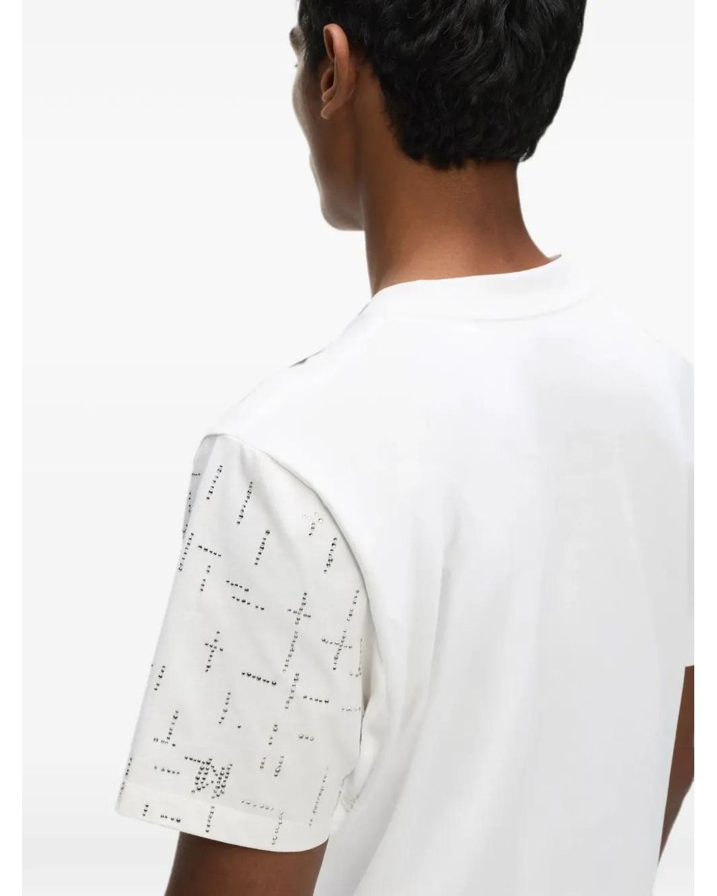 Karl Lagerfeld White Monogram Rhinestone-Embellished T-Shirt for men