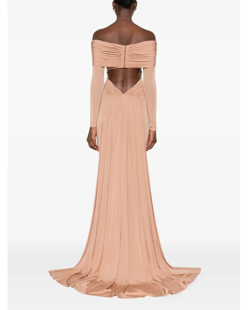 Elisabetta Franchi White Ruched Off-Shoulder Maxi Dress
