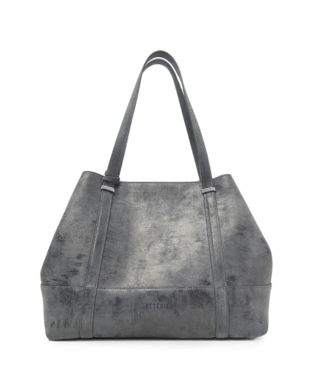 Peserico Gray Beaded-Trim Calf Suede Tote Bag