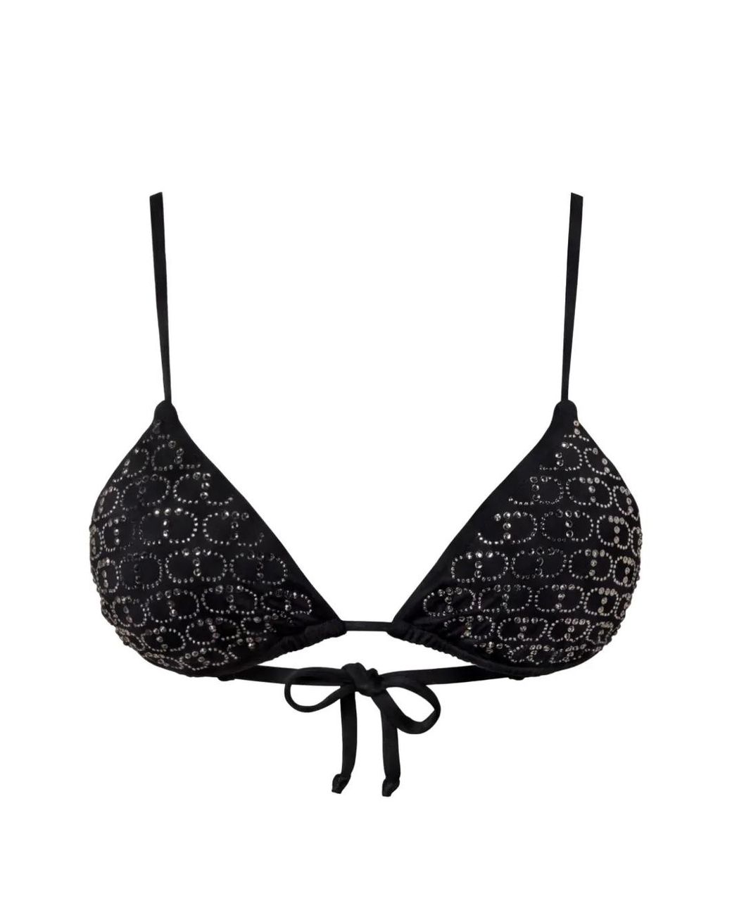Twinset Black Triangle Bikini Top With Oval T Rhinestones