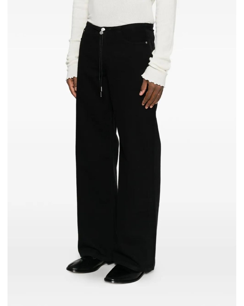 Still Here Black Drawstring Wide-Leg Jeans for men