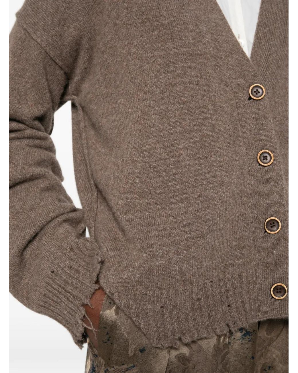 Uma Wang Brown Over Distressed V-Neck Cardigan