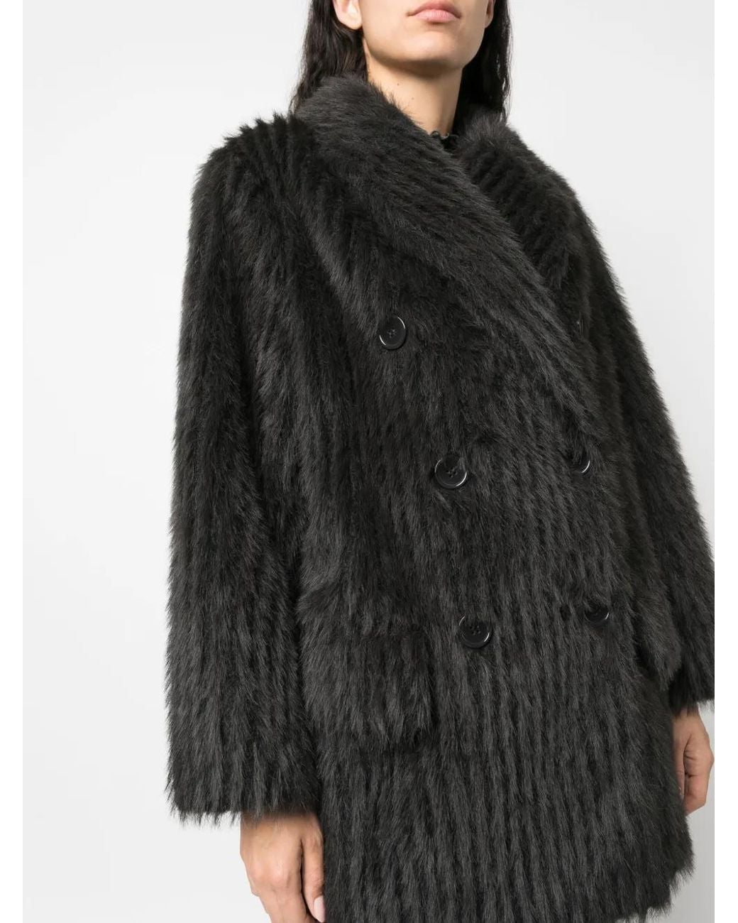 Stand Studio Black Zenni Double-Breasted Faux-Fur Jacket