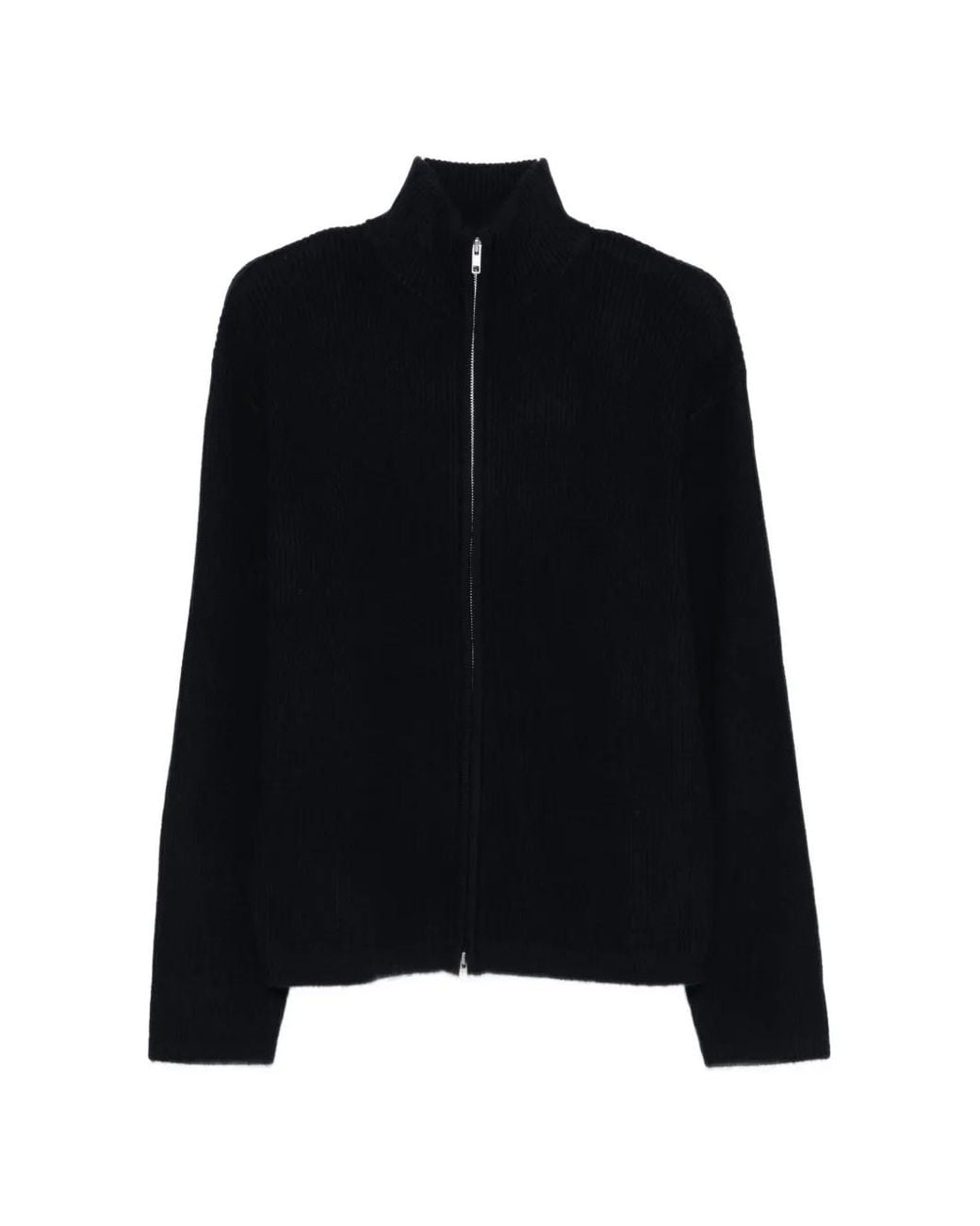 Soft Goat Black Zip Ribbed Cardigan for men