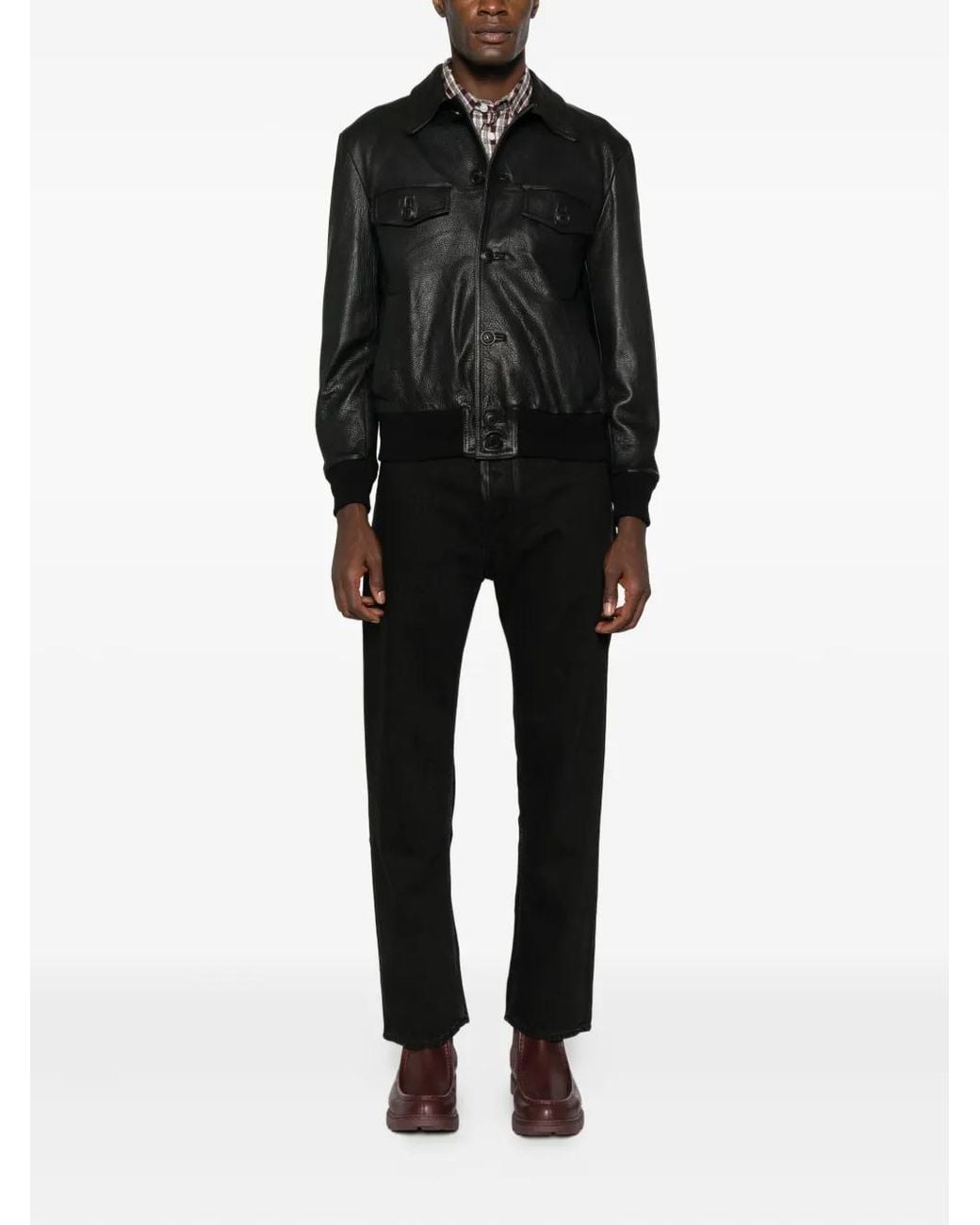 Salvatore Santoro Collared Leather Jacket in Black for Men | Lyst