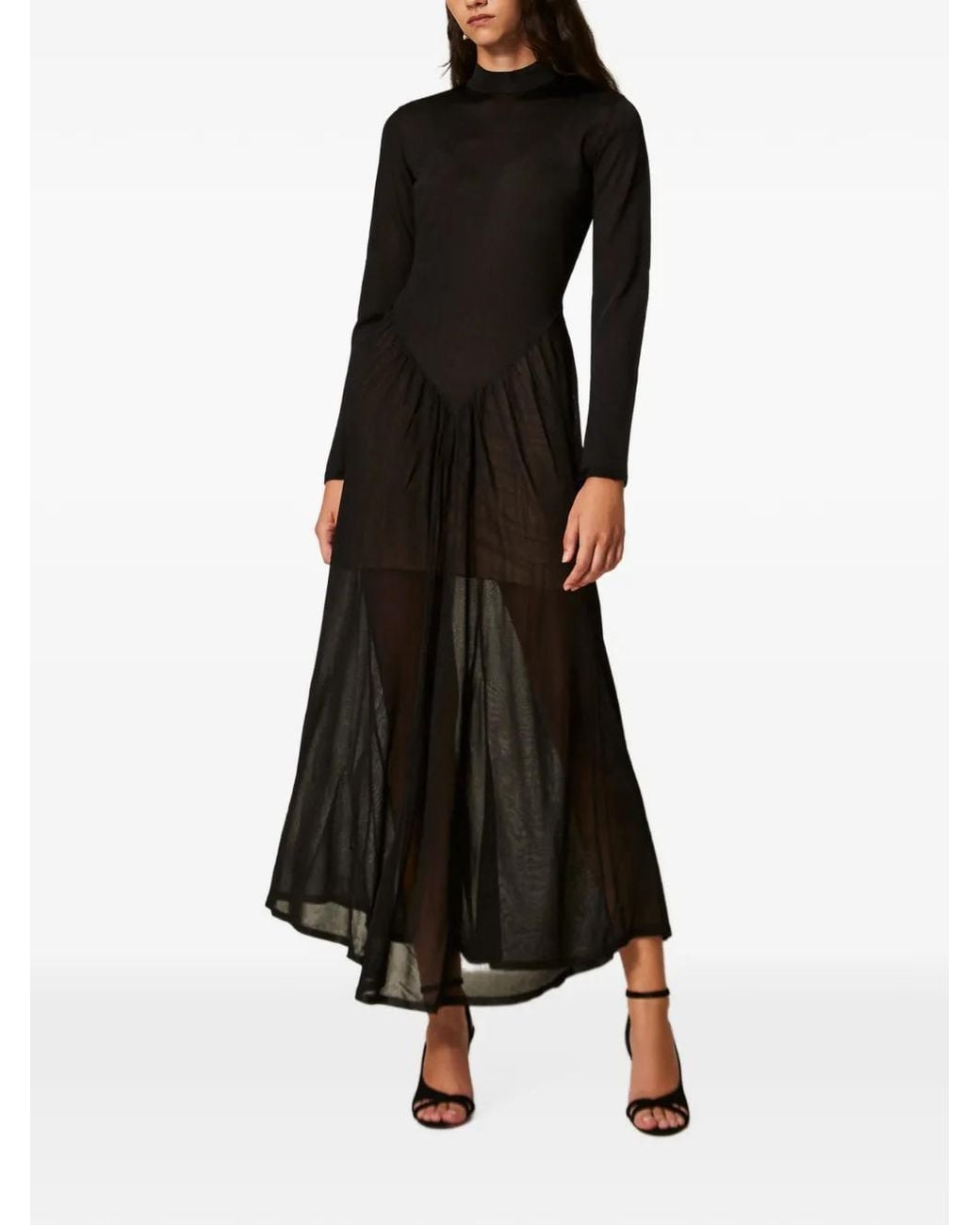 Twinset Black Long Knit Dress With Gathering