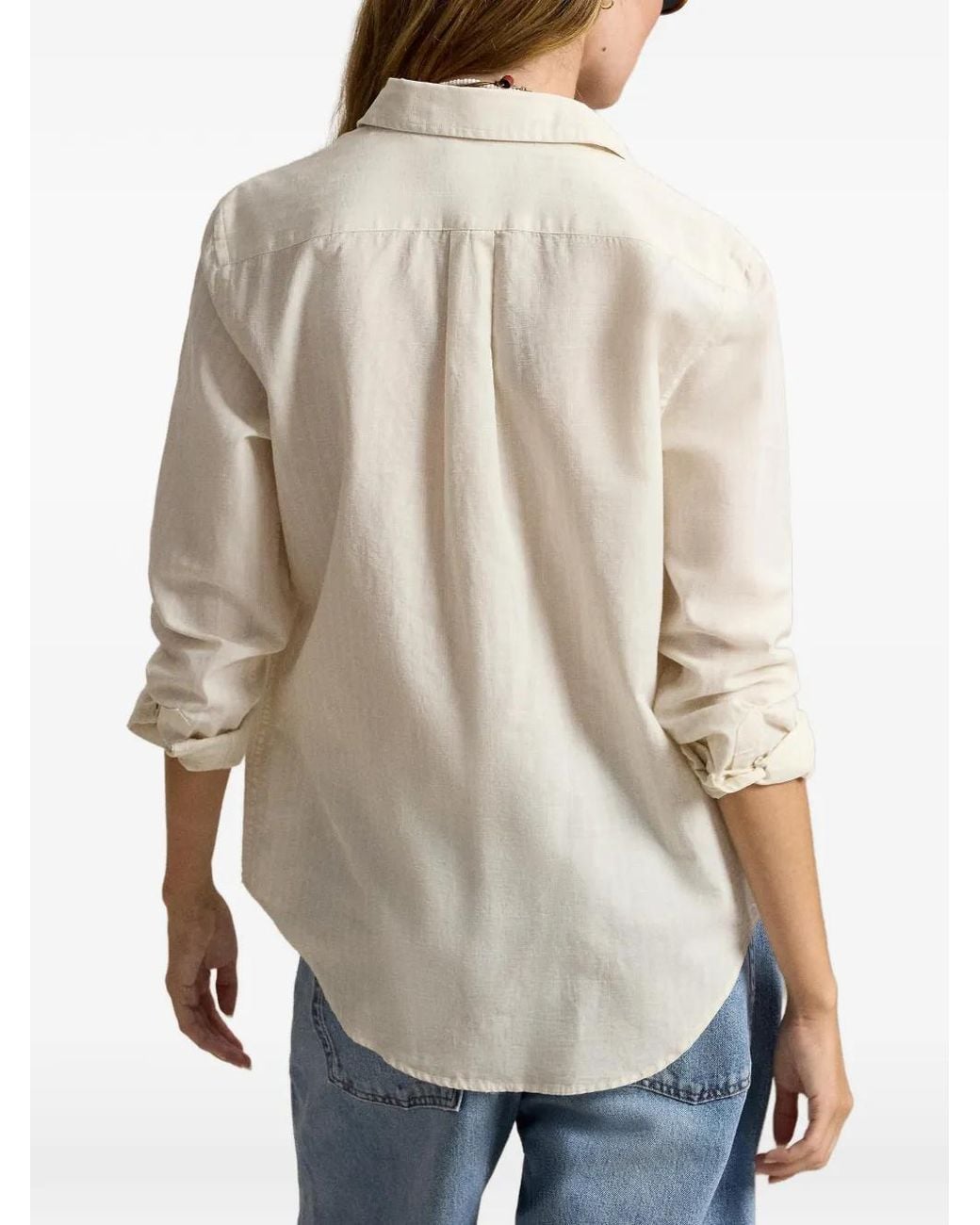 Polo Ralph Lauren White Classic-Fit Striped Cotton-Linen Shirt