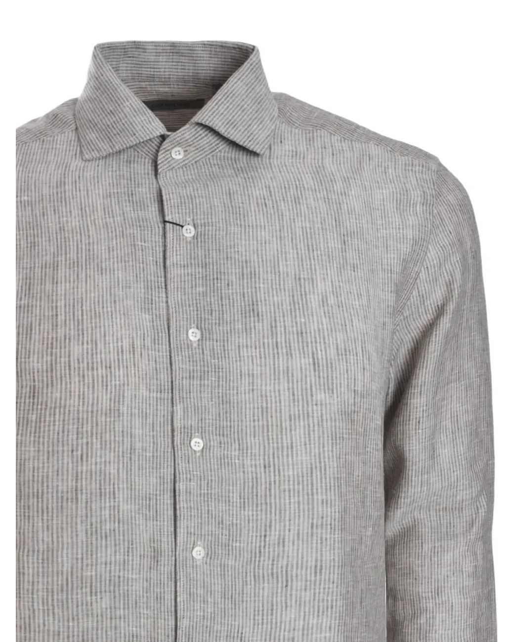 Corneliani Gray Buttoned Striped Shirt for men