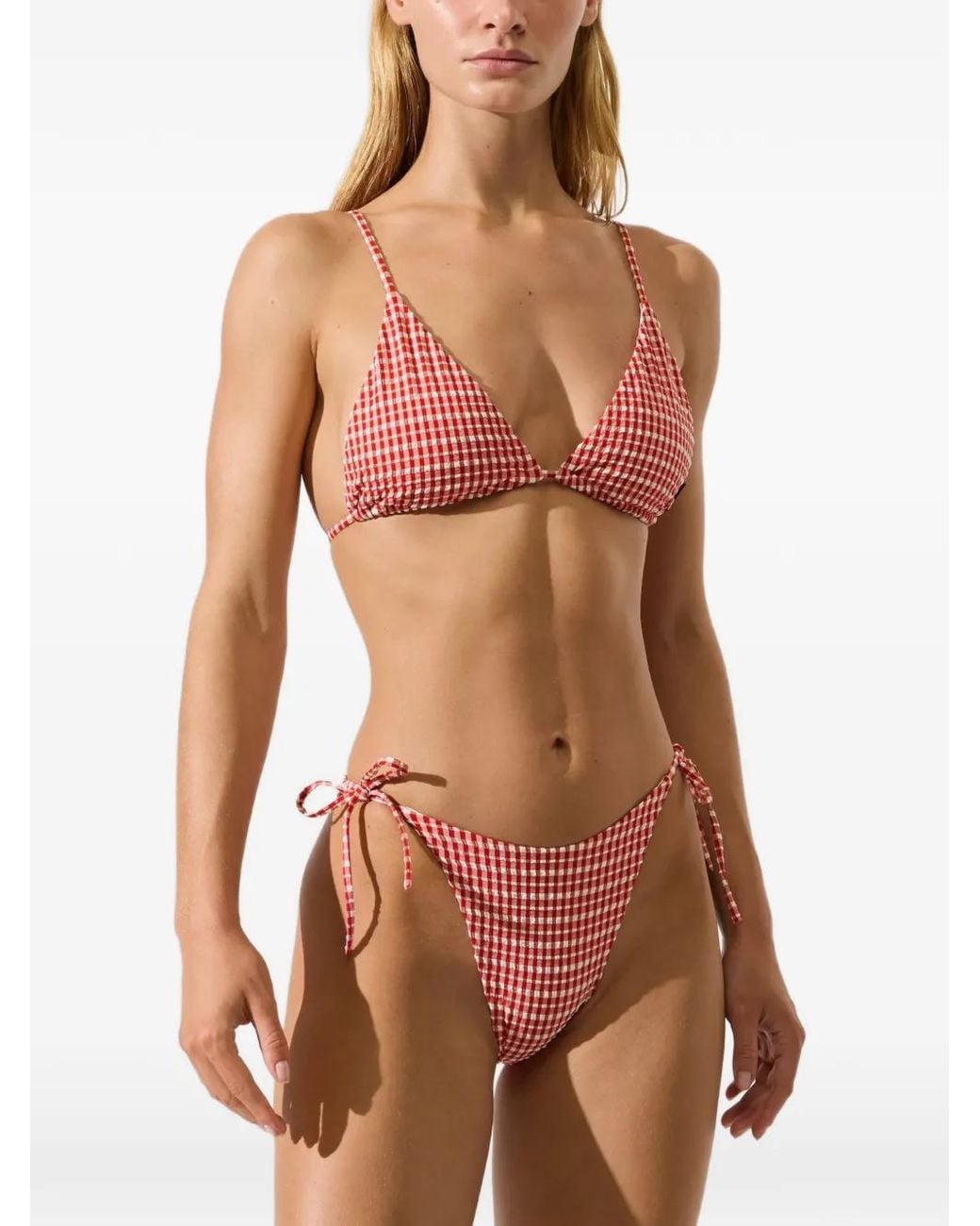 Karl Lagerfeld Red Ikon Gingham Bikini Top