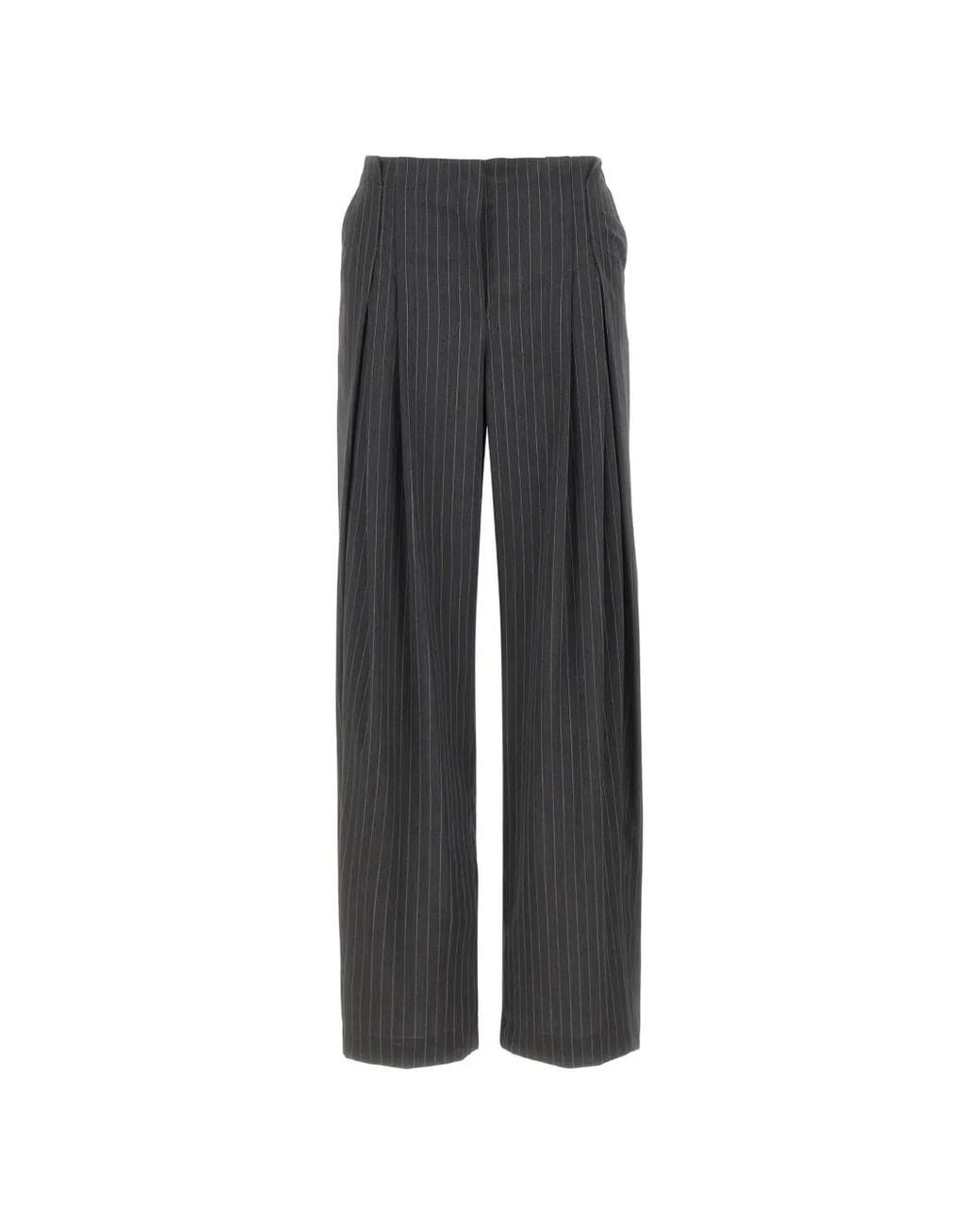IRO Gray Kalie Pinstripe-Pattern Pleated Trousers