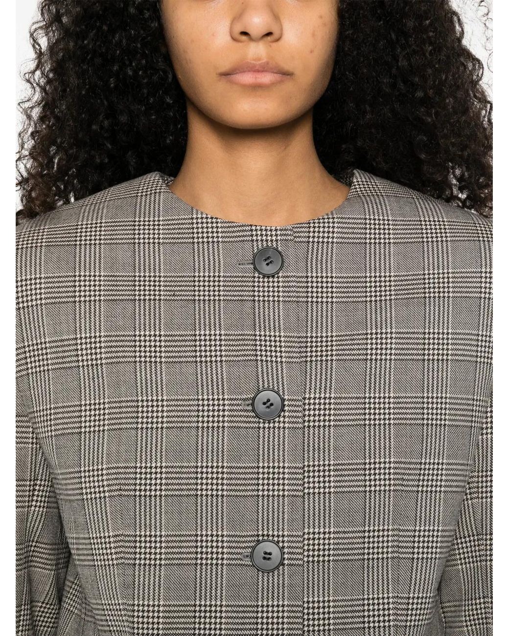 A.M.G Gray Check-Pattern Button-Fastening Jacket