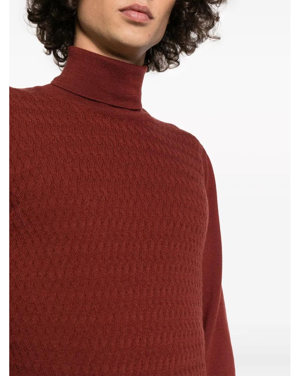 Corneliani Red Embossed-Knit Virgin-Wool Jumper for men