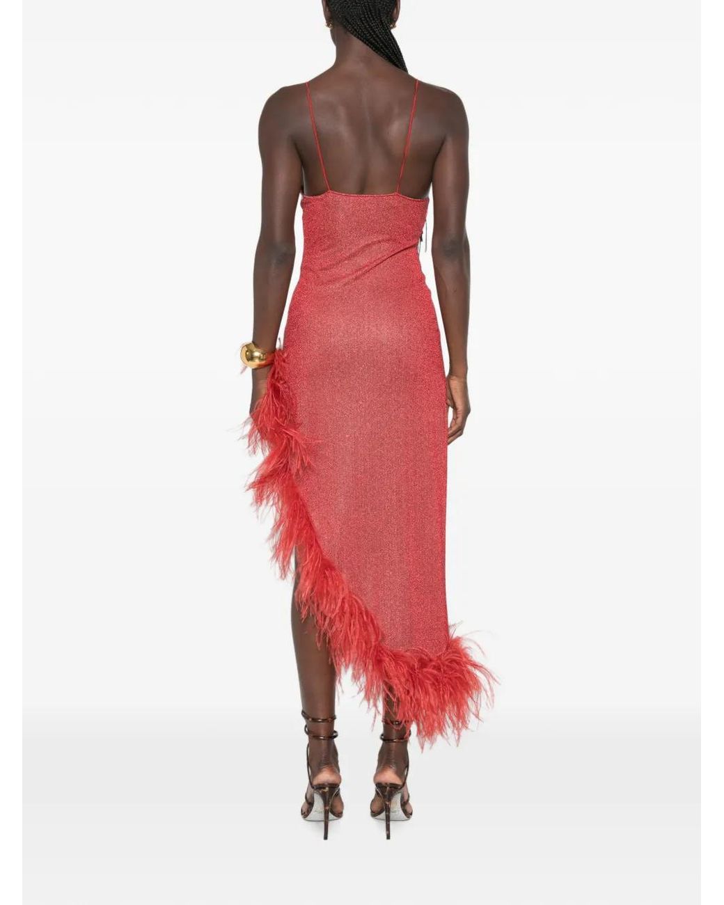 Oseree Red Lumiere Plumage Asymetrical Dress