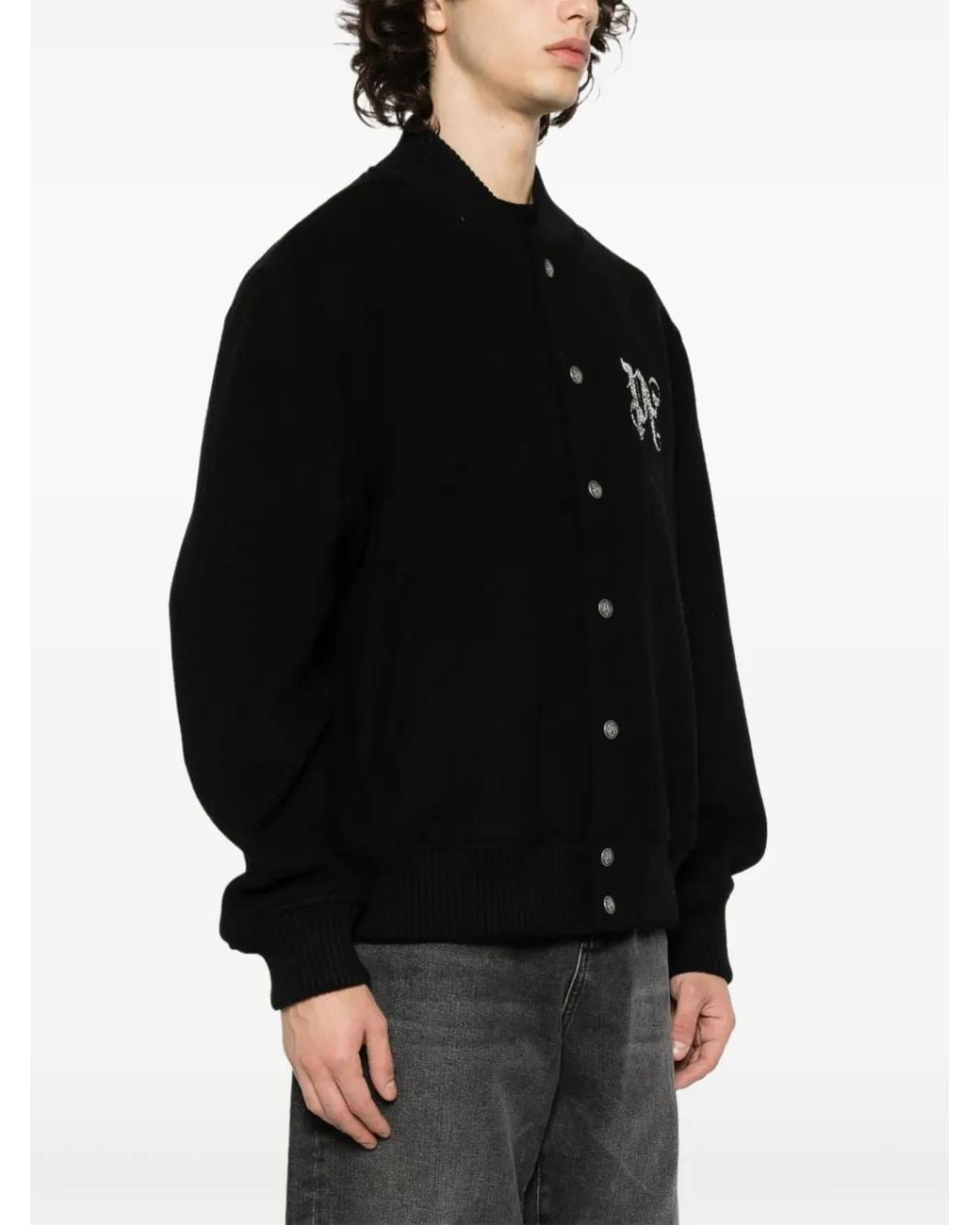 Palm Angels Black Monogram-Embroidered Bomber Jacket for men