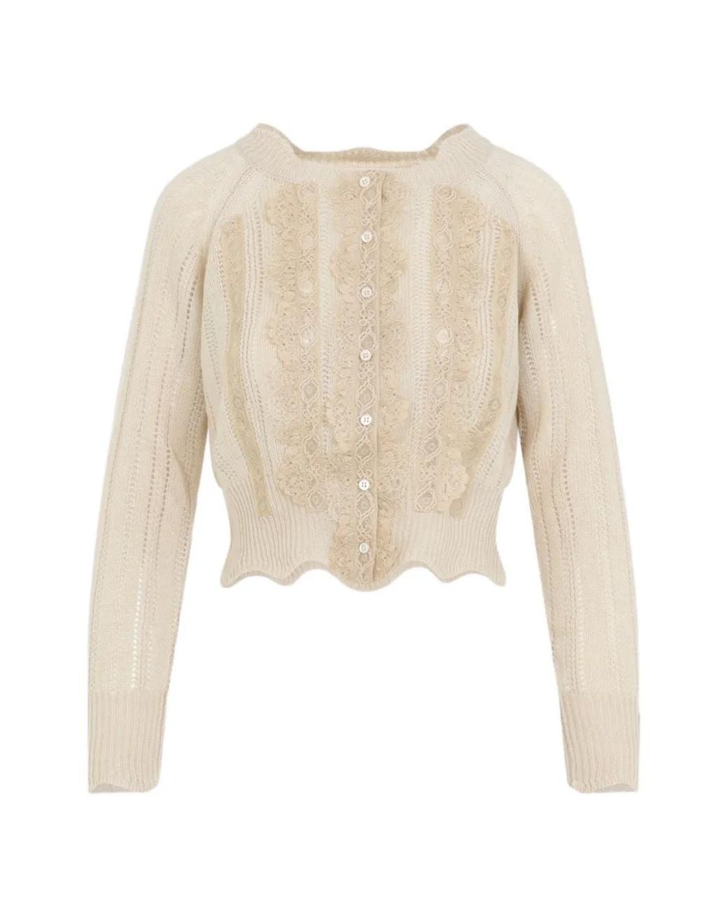 Ermanno Scervino White Lace-Panelled Pointelle-Knit Cardigan