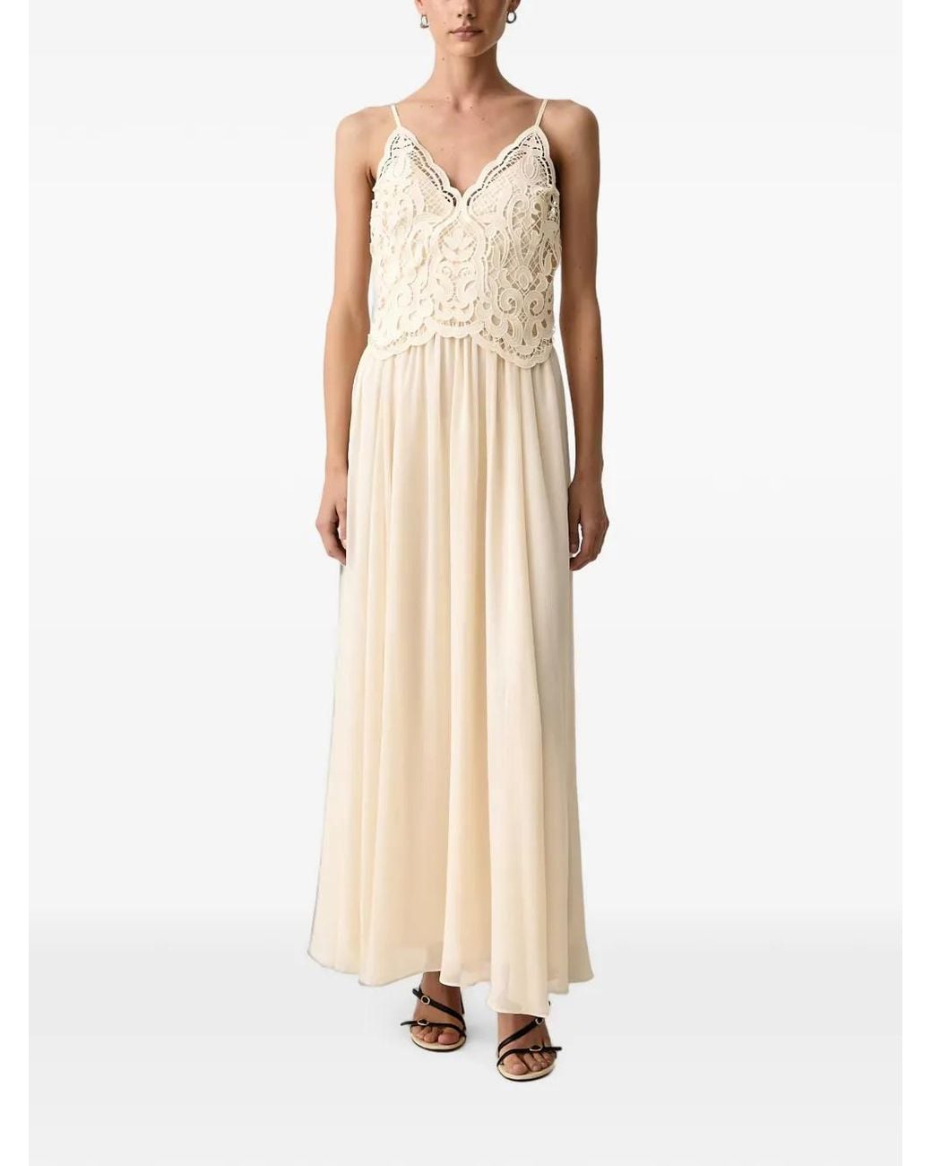 Morgan Natural Guipure Lace-Panelled Maxi Dress