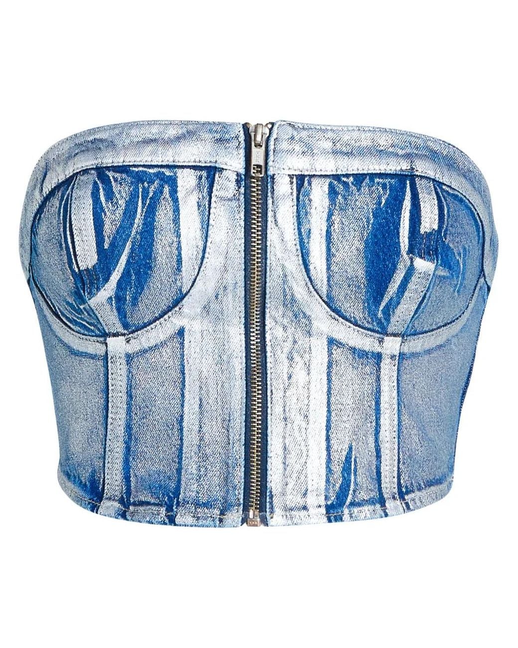 Karl Lagerfeld Blue Klj-Appliqué Denim Bustier Top