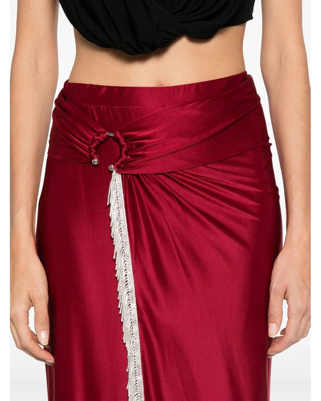 Rabanne Red Fringe-Detailing Midi Skirt