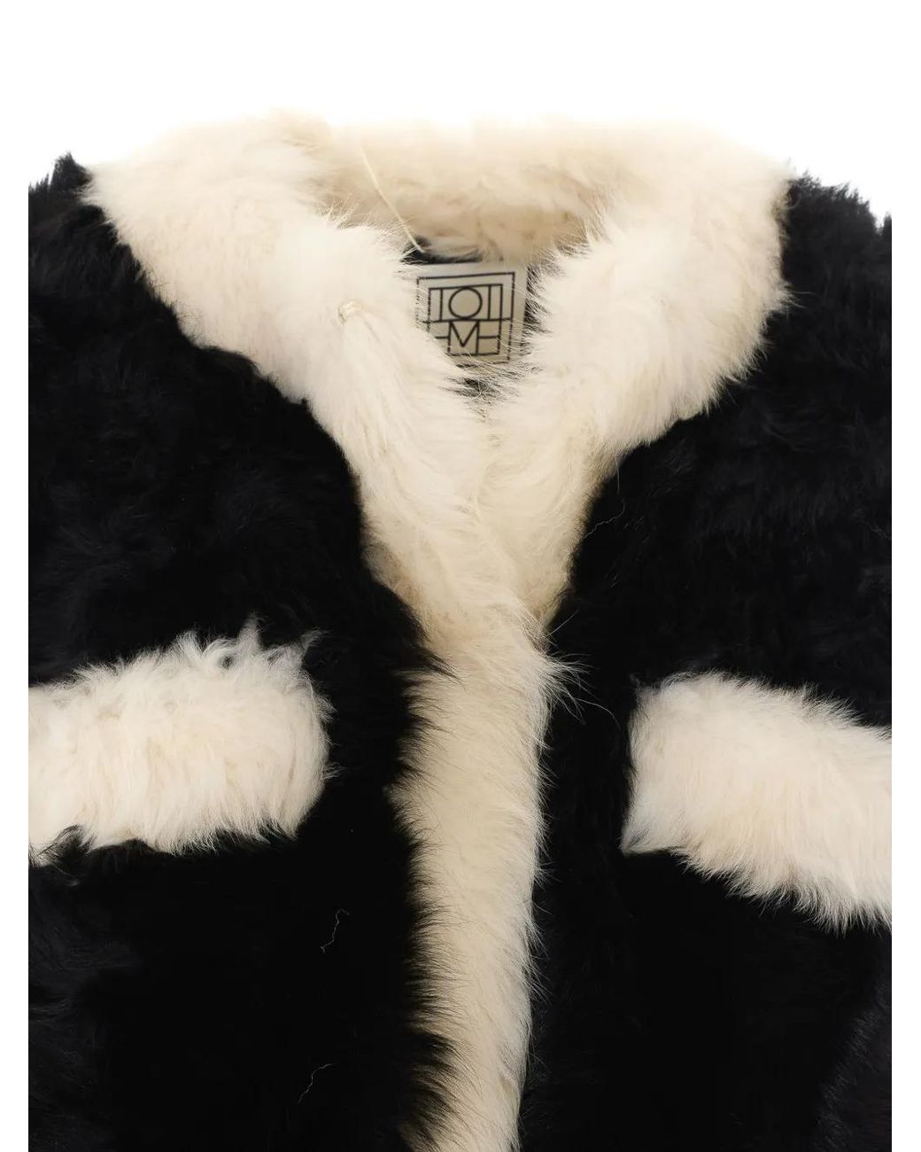 Totême Black Silky Shearling Pocket Jacket/Natural