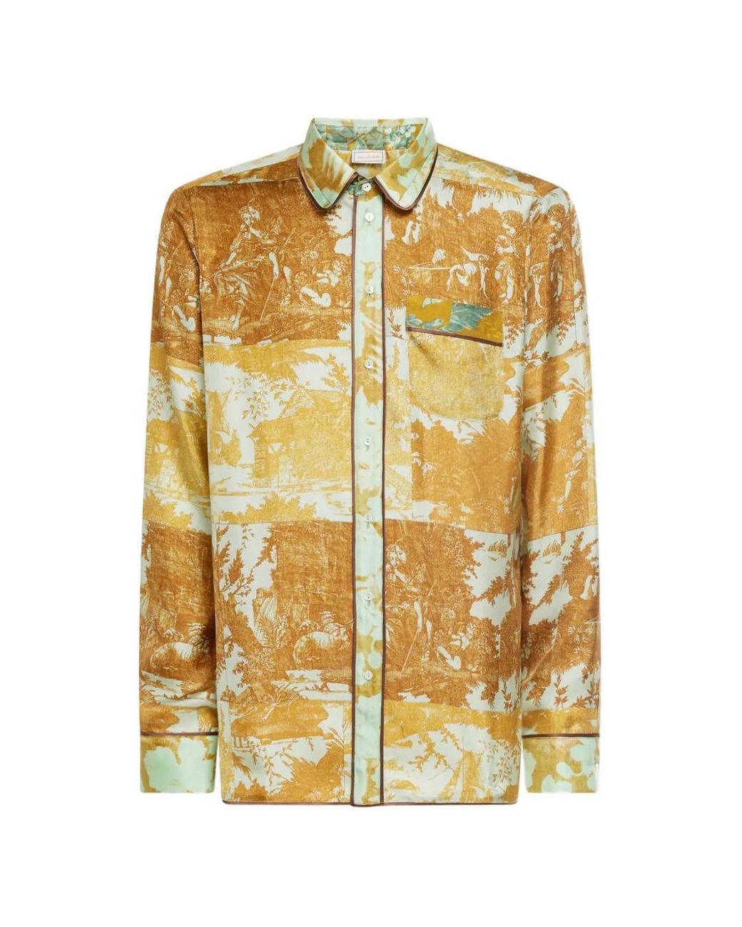 Pierre Louis Mascia Metallic Aloe Print Long-Sleeve Shirt