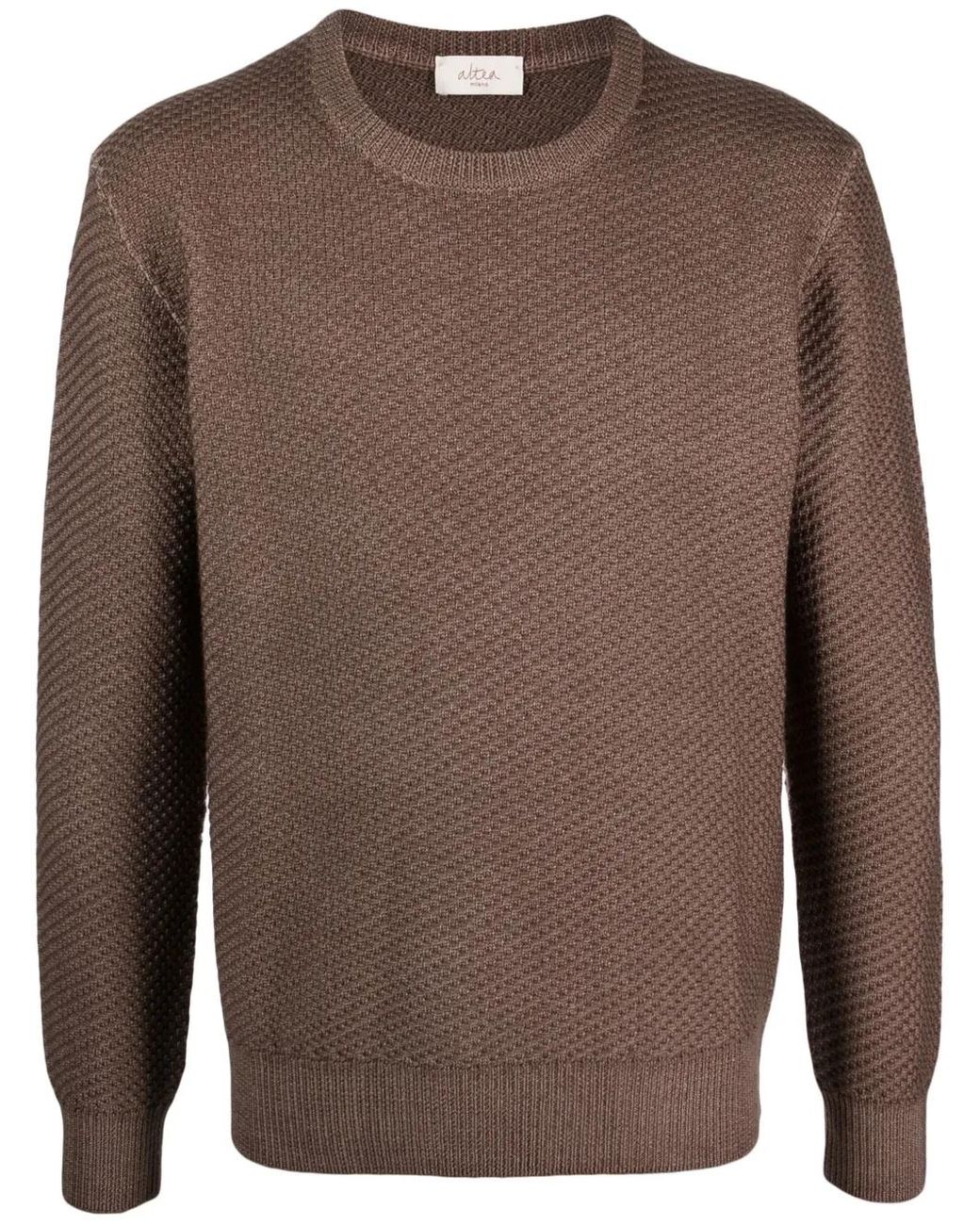 Altea Brown Crew-Neck Virgin-Wool Jumper for men