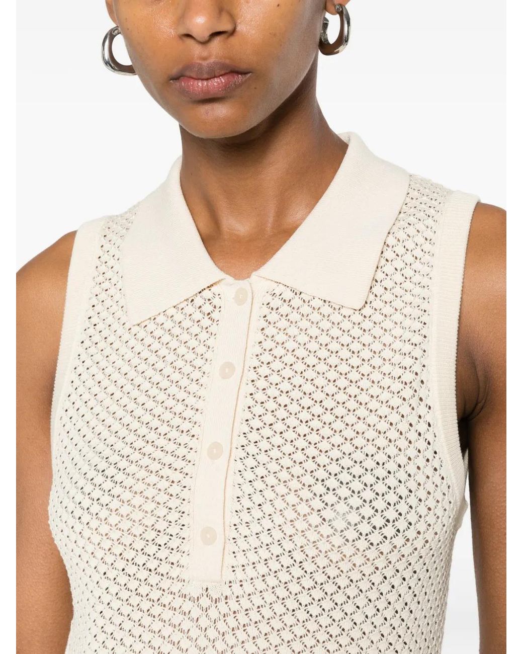 Gant White Pointelle-Knit Sleeveless Polo Shirt