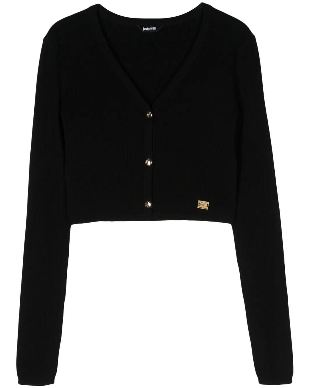 Just Cavalli Black Logo-Plaque Cropped Cardigan