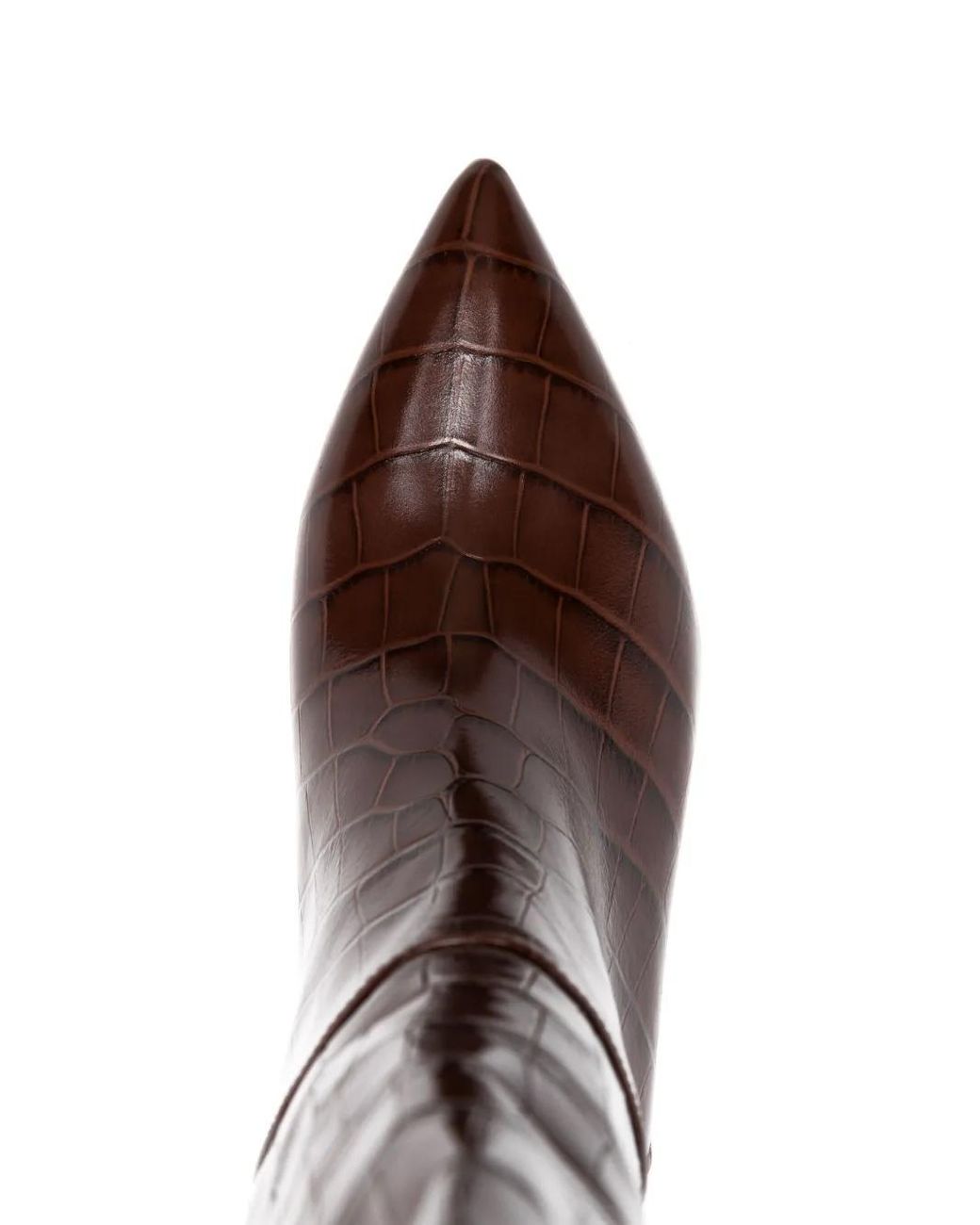 Paris Texas Brown Crocodile-Embossed Knee-High Pointed Boots