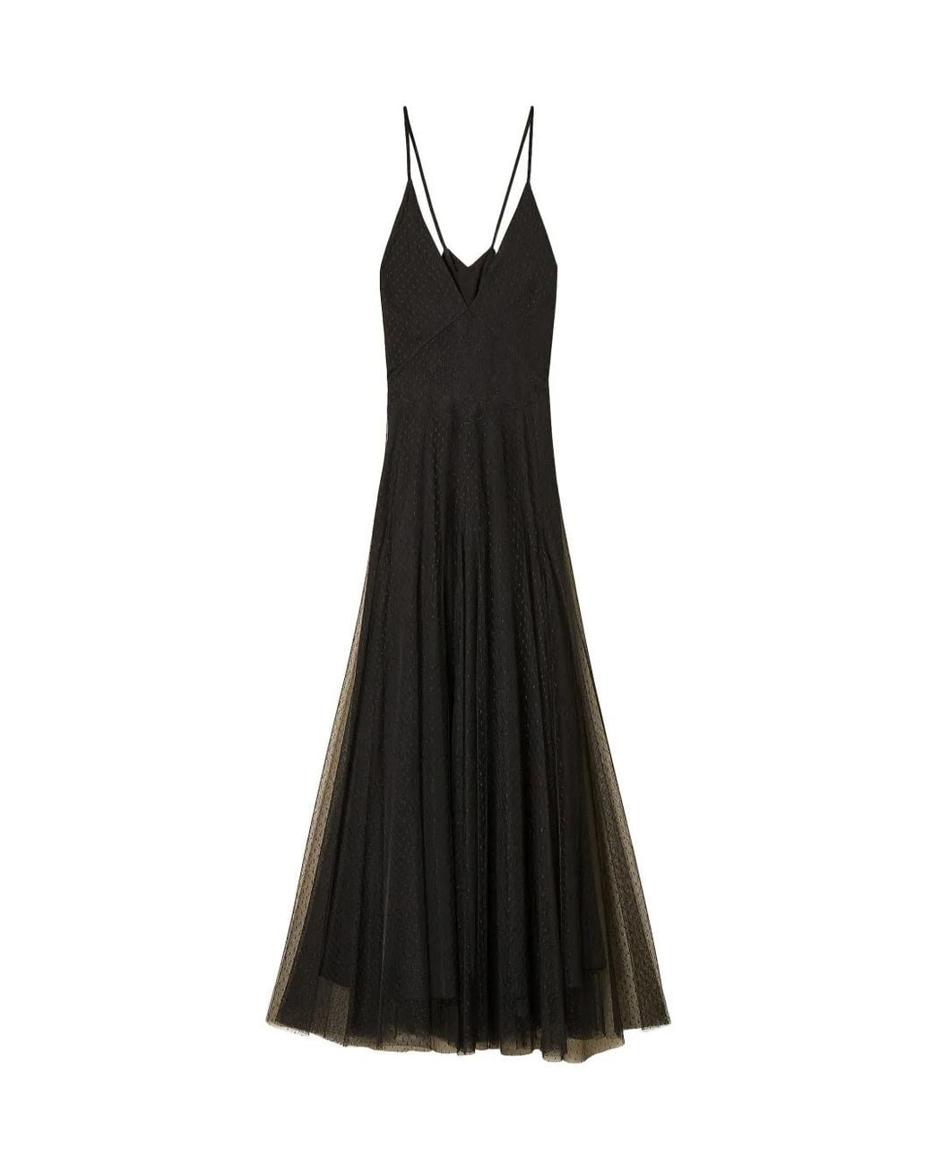 Twinset Black Long Plumetis Tulle Dress With Lace