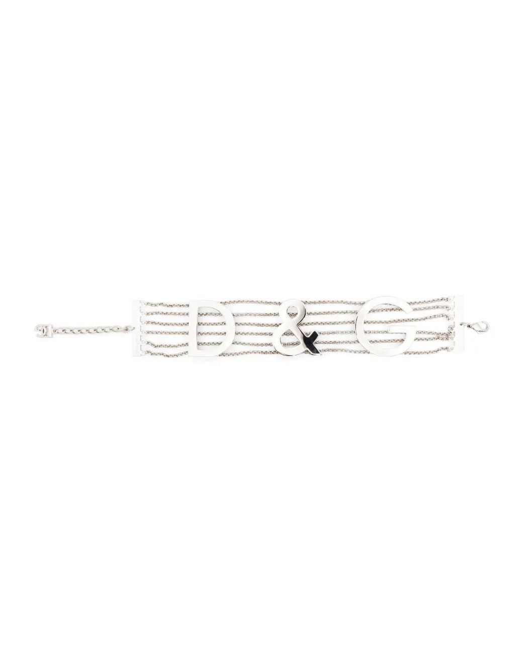 Dolce & Gabbana White Chain Necklace With Logo Plate