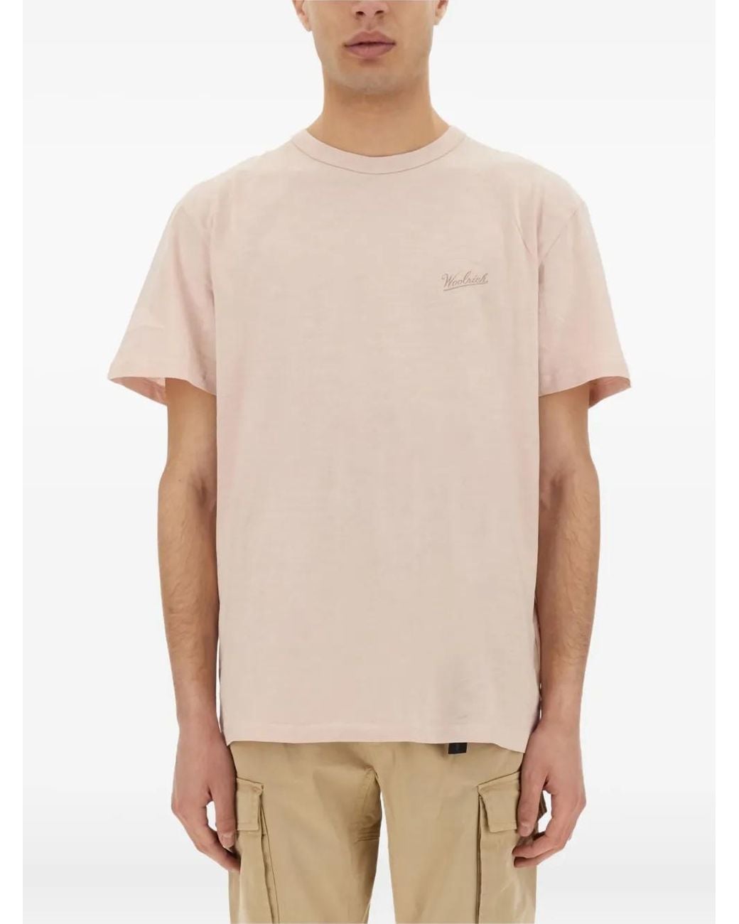 Woolrich Natural Embroidered Logo T-Shirt for men