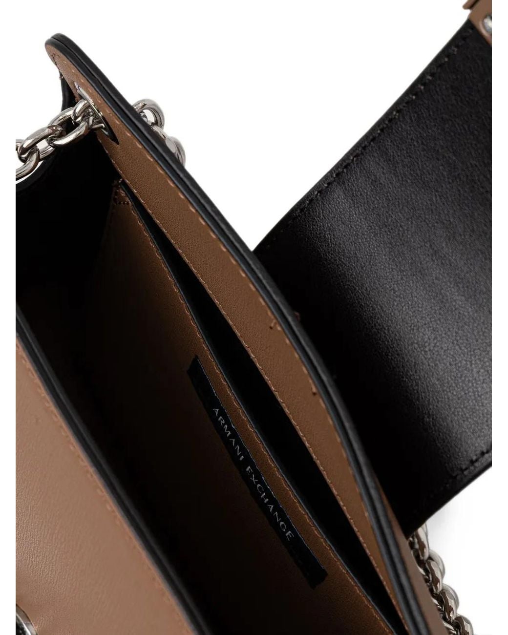 ARMANI EXCHANGE Brown Logo-Plaque Chain-Link Cross Body Bag