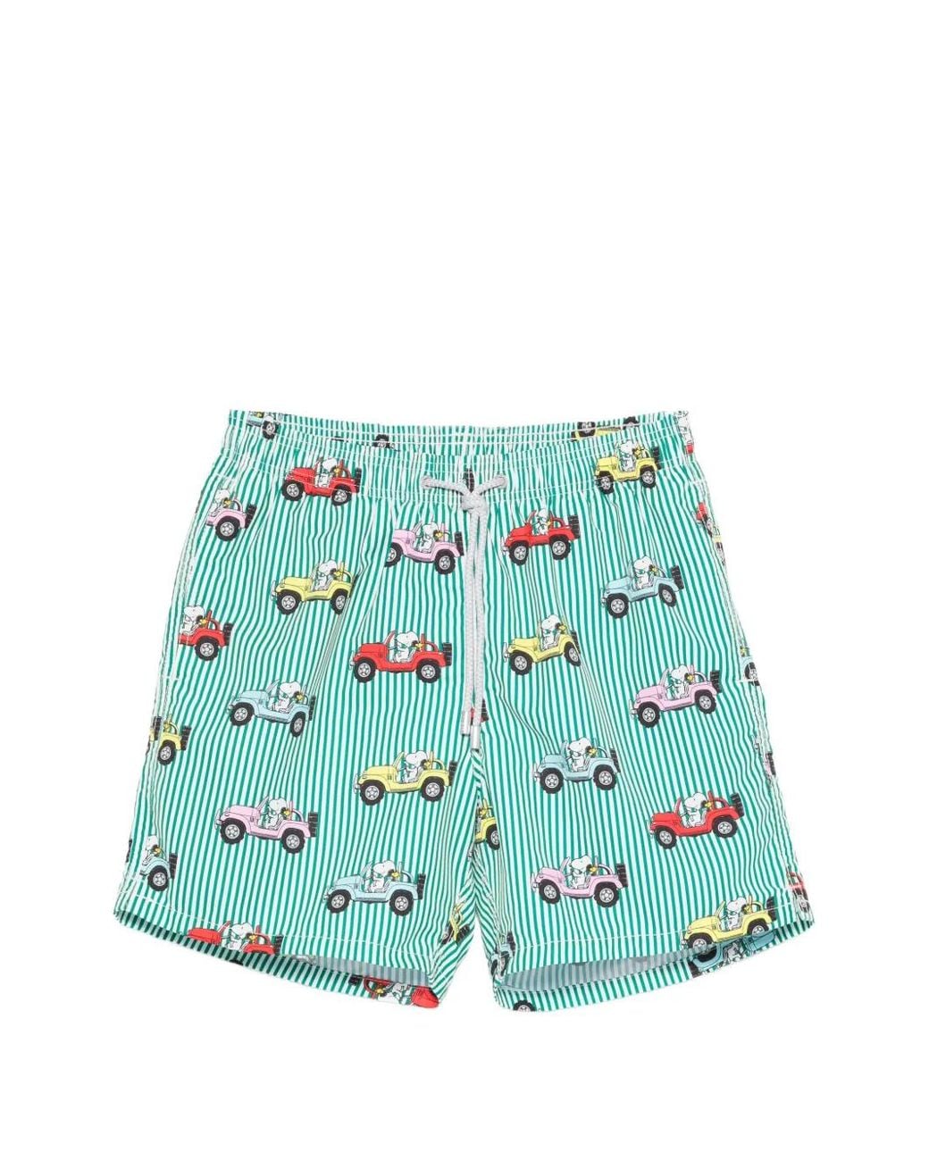 Mc2 Saint Barth Blue Gustavia Striped Swim Shorts With Ac Milan Patch And Embroidery for men